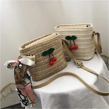 Женский шарф, соломенные сумки, сумки-мессенджеры для отдыха, вишневая тканая сумка, сумка-мешок, милая сумка на плечо