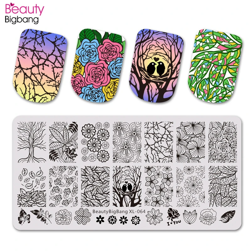 

BeautyBigBang 6*12cm 1PC Nails Stamping For DIY Flower Leaf Pattern Nail Stamping Plates Template Nail Art Stencils XL-064