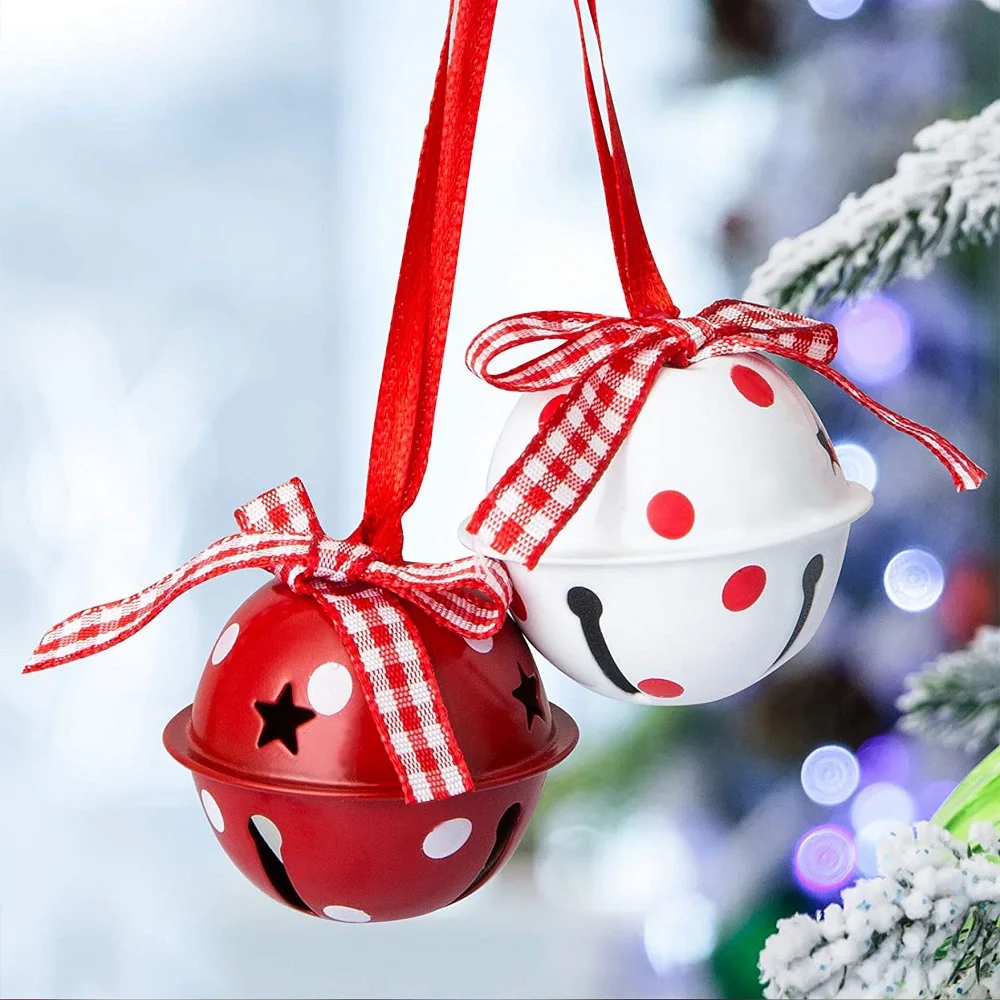 12 Pcs/Lot Christmas Decorations Craft Bells Ornaments Red White Metal Stars 50mm Merry Tree Decor | Дом и сад