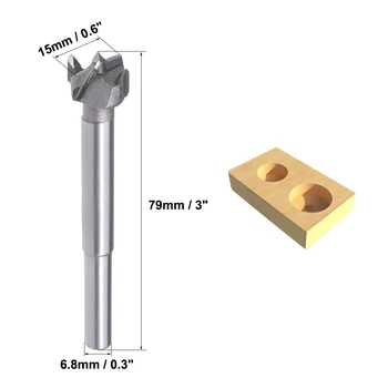 

uxcell Forstner Wood Boring Drill Bit 15mm Dia Hole Saw Carbide Tip Round Shank Cutting for Hinge Plywood MDF CNC Tool