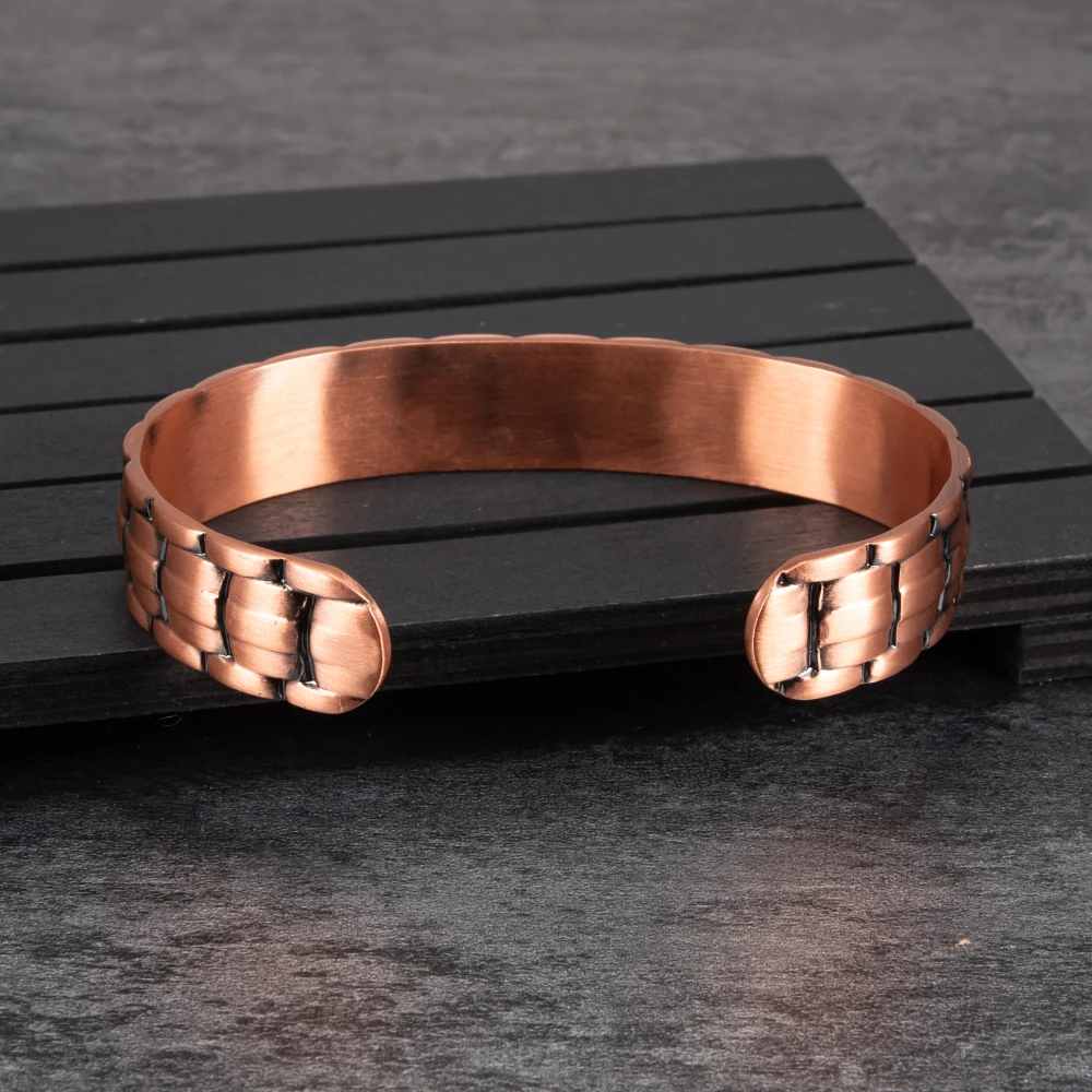 Vinterly Magnetic Pure Copper Bracelet Men Benefits Energy Adjustable Open Cuff Bangles Male Vintage 15mm Wide Jewelry Resizable 4