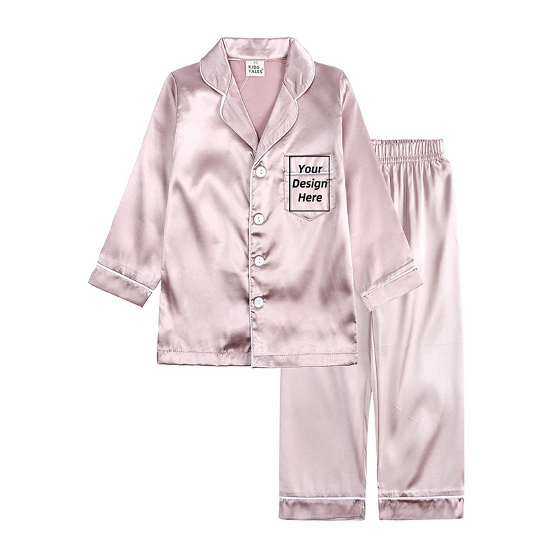 custom pajama sets	 Add Your Own Text And Design Customizing Pajama Sets for Girls Silk Satin DIY Logo Solid Nightgown Children Sleepwear for Boys pajama sets cute	 Sleepwear & Robes