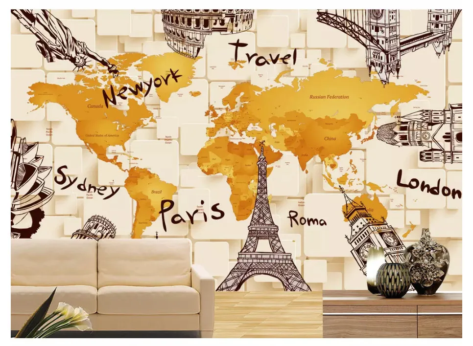 Diantu Custom creative simple wallpaper 3D architecture personality world map mural background wall wallpaper for walls 3 d