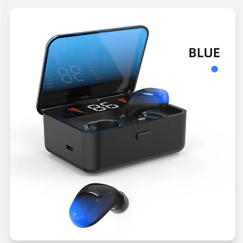 VIKEFON 2000 мАч TWS Bluetooth 5,0 наушники мощный светодиодный дисплей 3D стерео истинный беспроводной IPX5 Водонепроницаемый спортивный банк питания вкладыши - Цвет: Blue
