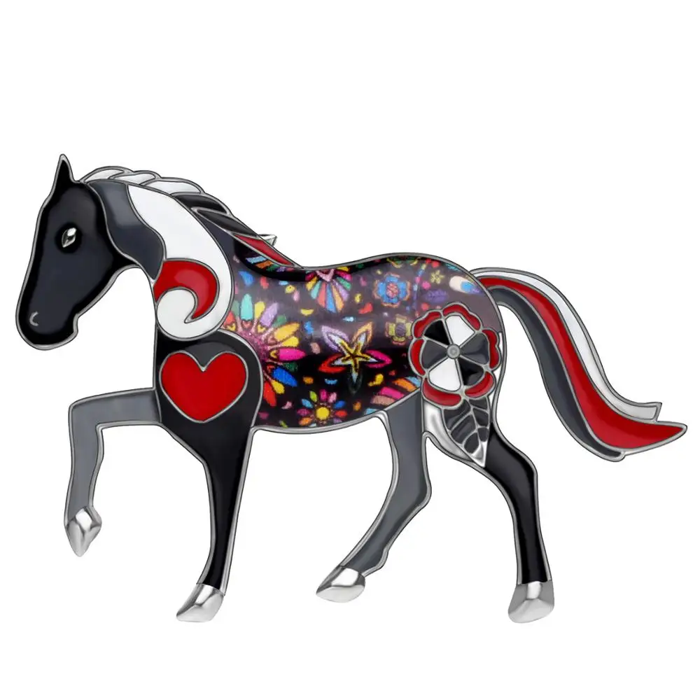 Bonsny, эмалированный сплав, цветочные цветные Броши с лошадью, одежда, булавки для шарфа, ювелирные изделия в виде животных для женщин, девушек, подростковые вечерние украшения в подарок
