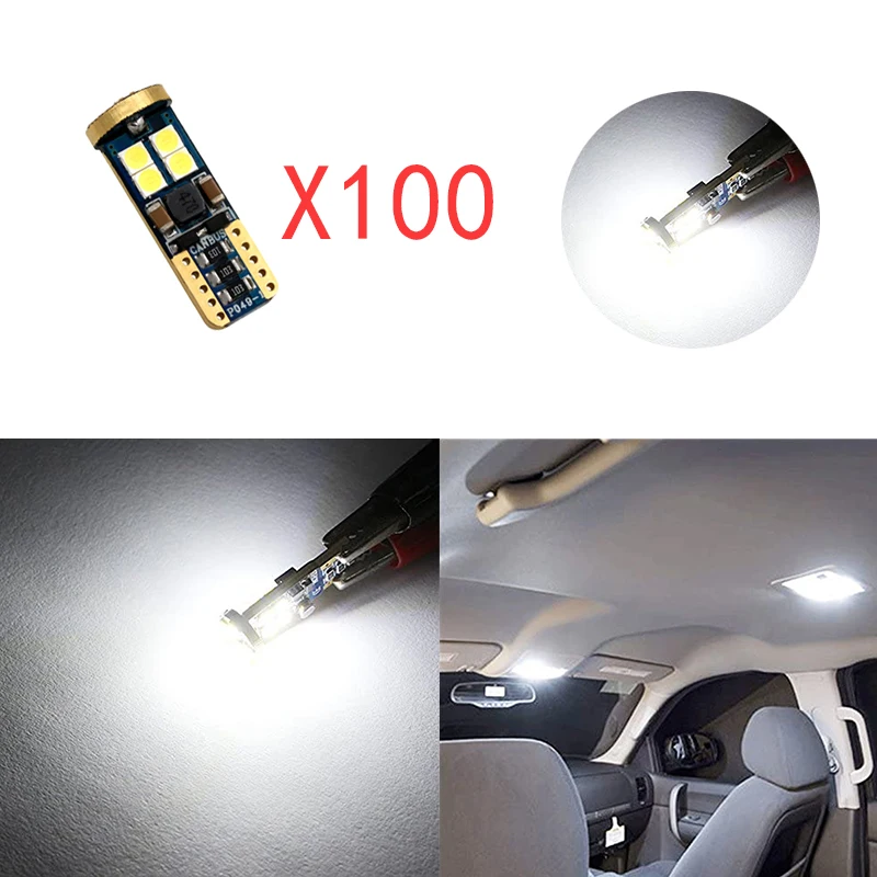 

100Pcs/Lot White T10 W5W Canbus No Error Free 3030 12SMD LED Bulbs For 168 194 Car Interior Dome Map License Plate Lights