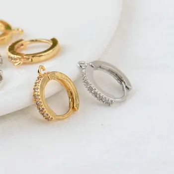 

4PCS 12x12MM 24K Gold Color Brass and Zircon Round Earring Hooks High Quality Jewelry Making Supplies Diy Findings Accessories