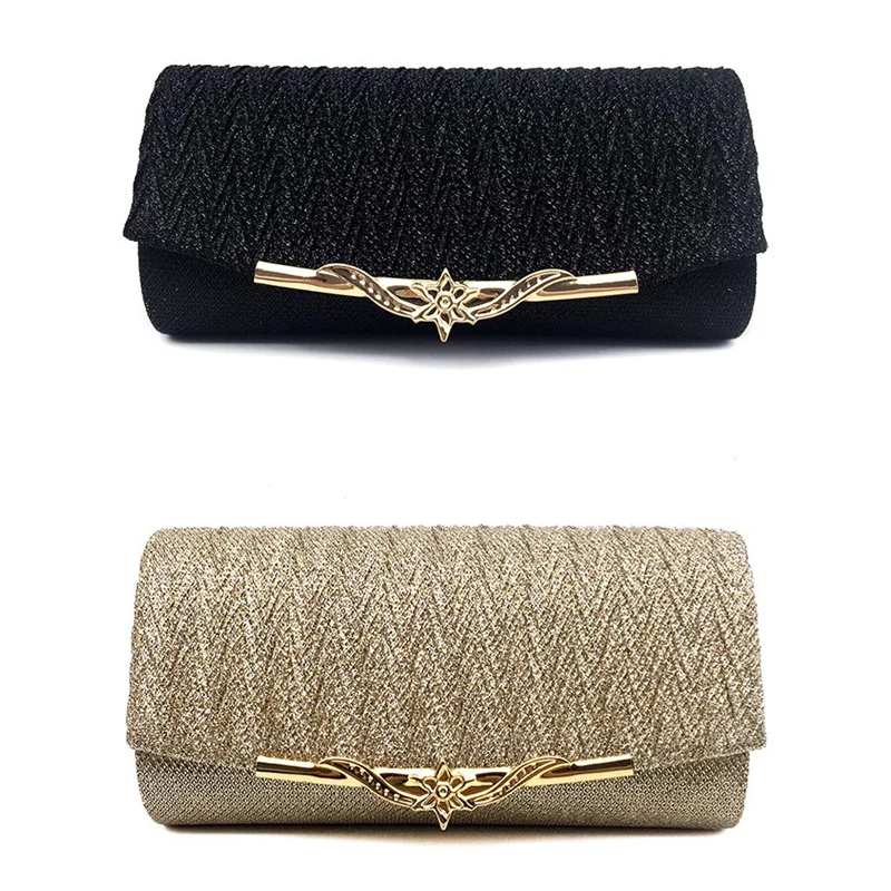 

2 Pcs Women Evening Bag Party Banquet Glitter Bag for Women Girls Wedding Clutches Handbag Chain Shoulder Bag(Black & Champagne)