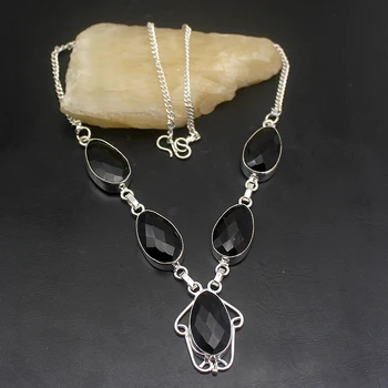 

Elegant Unique Natural BlackOnyx 925 Sterling Silver Women Necklace 19 inches VC10