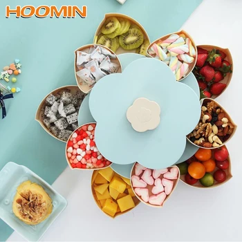 

Petal-Shape Rotating Snack Box Double Layer Candy Plate Plastic Storage Box for Seeds Nuts Plum Type Dry Fruits Case Container