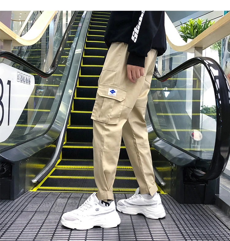 LANTIAN мужские брюки карго с боковым карманом мужские брюки хип-хоп Уличная Мужская джоггеры брюки, расцветка черная и хаки мужские повседневные спортивные брюки