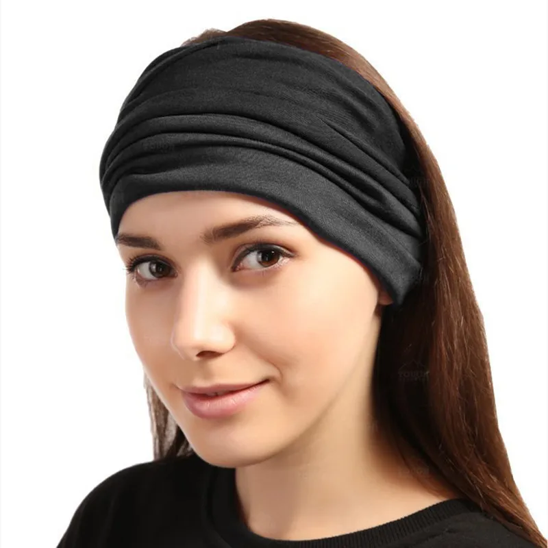 Turban Headwrap Solid Color Knot Wide Headbands for Women Soft Cotton Sports Elastic Hair Bands Accessories Yoga Bandana Bandage hair band for ladies