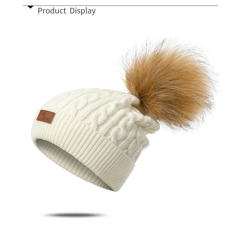 Evrfelan Winter Pompom Beanies Hat Women Knitted Skullies Hat Female Casual Women's Cap Solid Color Beanie Hat Adult Cap