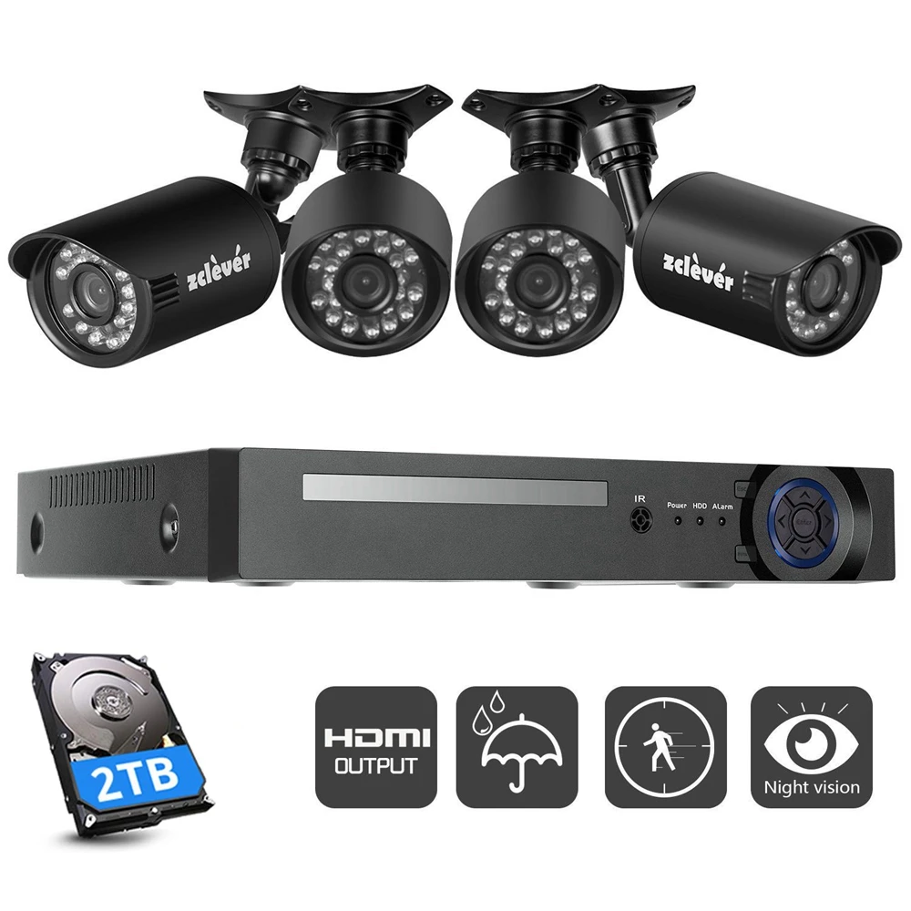 Zclever 8CH домашняя система видеонаблюдения 720P AHD DVR и 4 шт. домашняя/наружная Водонепроницаемая камера видеонаблюдения ночного видения