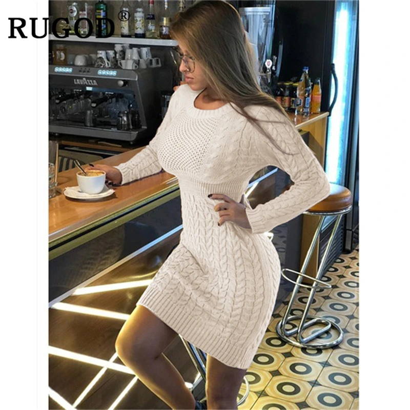 RUGOD новинка 2019 осеннее платье свитер яркое вязанное для женщин модное женское