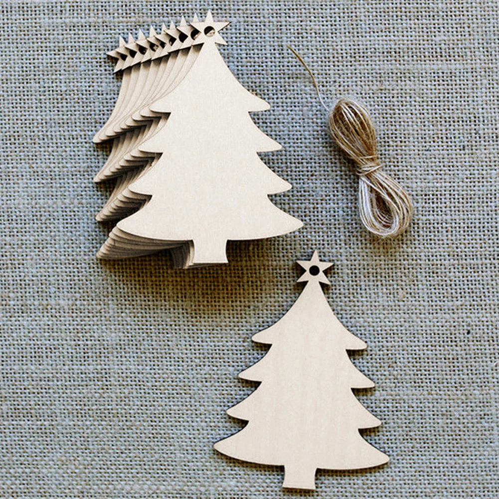 10Pcs Christmas Wood Tree Ornaments Xmas Hanging Pendant Decoration