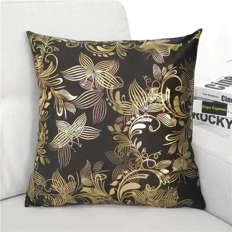 Fuwatacchi черный золотой фольгированный чехол для подушки лист Цветы подушка с геометрическим узором(алмаз) чехол для домашнего стула дивана декоративные подушки 45*45 см - Цвет: PC13542
