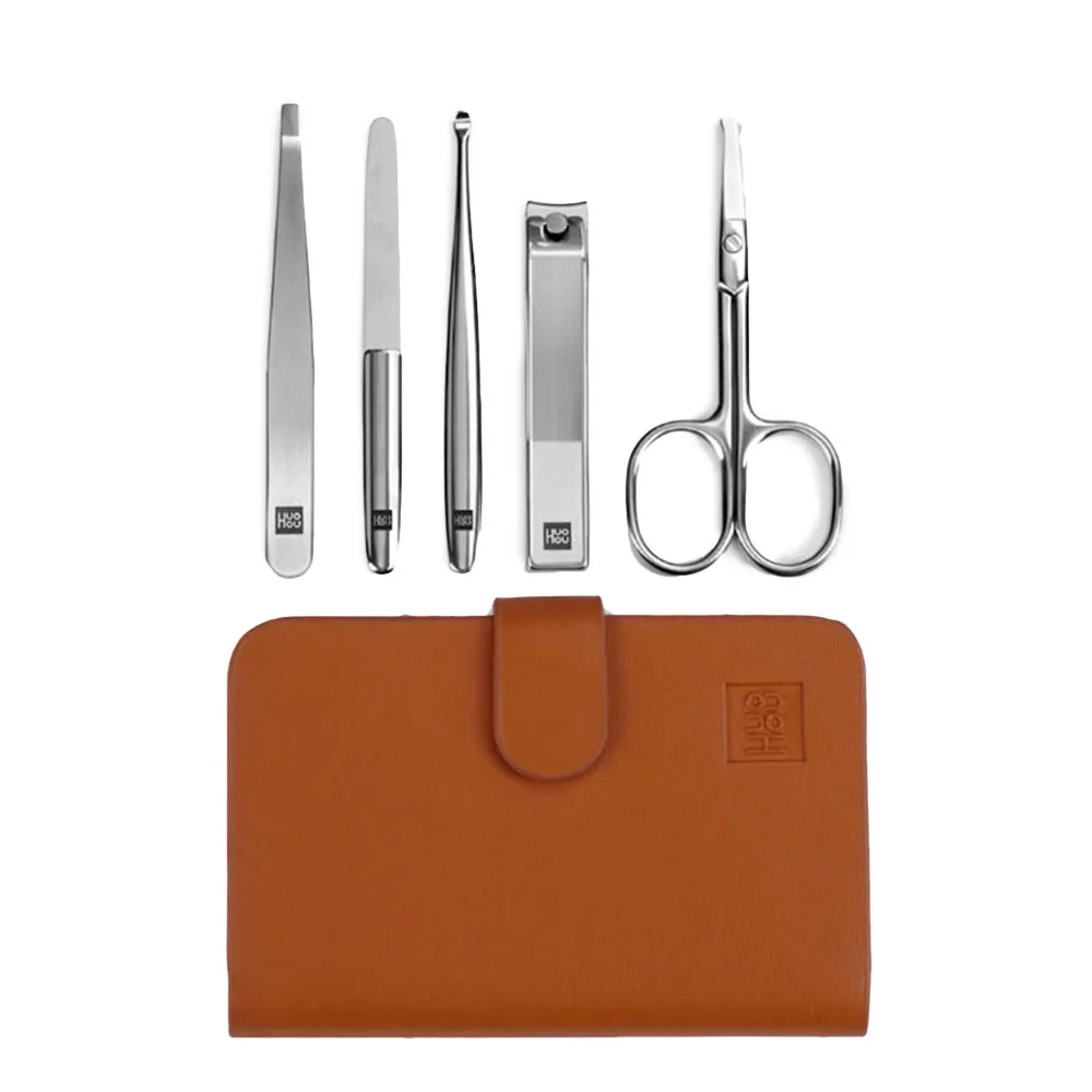 

HUOHOU 5PCS/Set Stainless Steel Nail Clipper Pedicure Beauty Scissors Tweezer Curette Set Portable Travel Hygiene Kit Nail Art