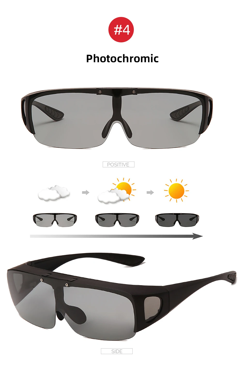 VIVIBEE Angeln Photochrome Polarisierte Flip Up Sonnenbrille Männer Outdoor UV400 Nachtsicht Fahren Quadratische Farbwechsel Brille – Detail 12