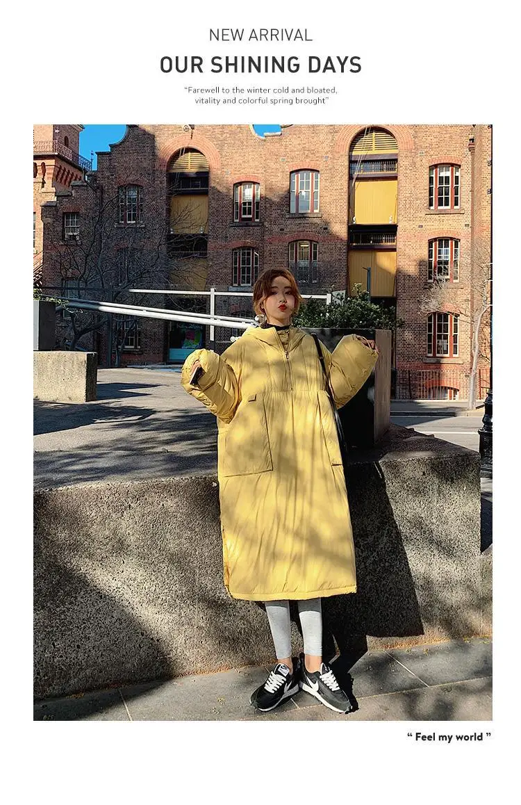 Students Thick Warm Solid Color Cotton Coat Women's Mid-length 19 Winter New Style Korean-style Loose Casual Hooded Pullover Cot