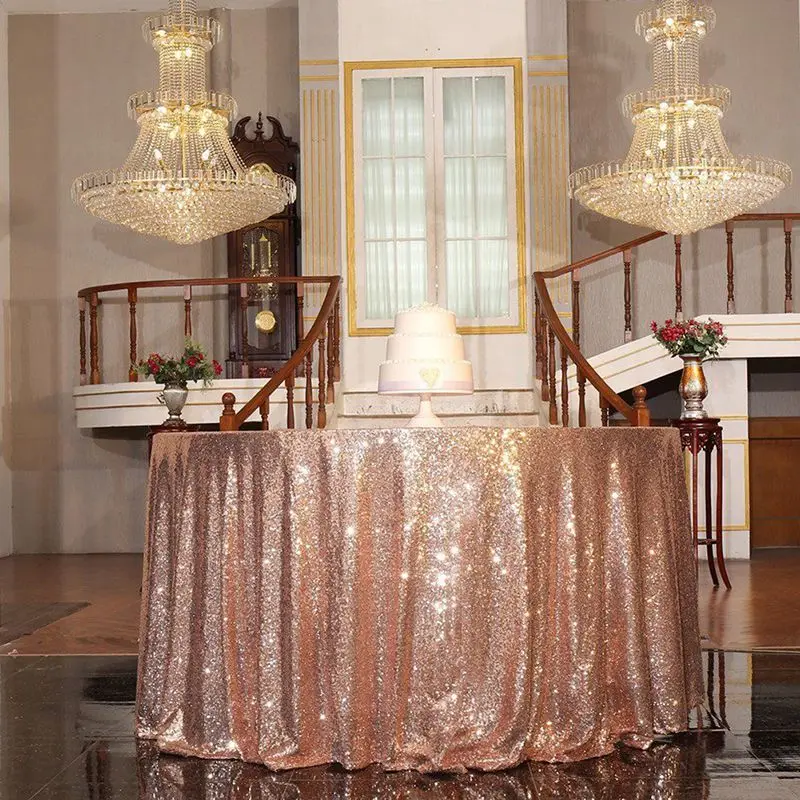 

Rose Gold Shiny Sequin Tablecloth Glitter Round Rectangular Embroidered Sequin Table Cloth Cake Party Christmas Decorations