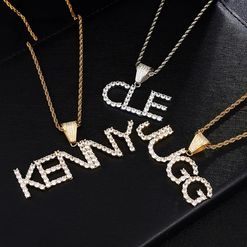 

Hip Hop Initial Name Zircon Iced Out Letters Pendants & Necklaces For Men Jewelry With Gold ColorRope Chain Gifts Colgante