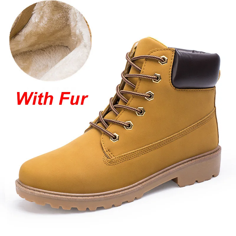Fur Yellow Прямая поставка; унисекс; ботильоны; кроссовки; мужская повседневная обувь; водонепроницаемые зимние ботинки; Мужская зимняя теплая короткая плюшевая обувь для взрослых - Цвет: Fur Yellow