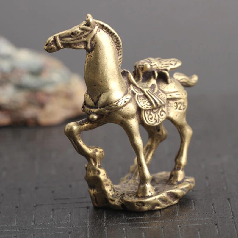  1pc Copper Majestic Horse Miniatures Figurines Vintage Craft Mini Horses Ornament Desk Decor Sculpt