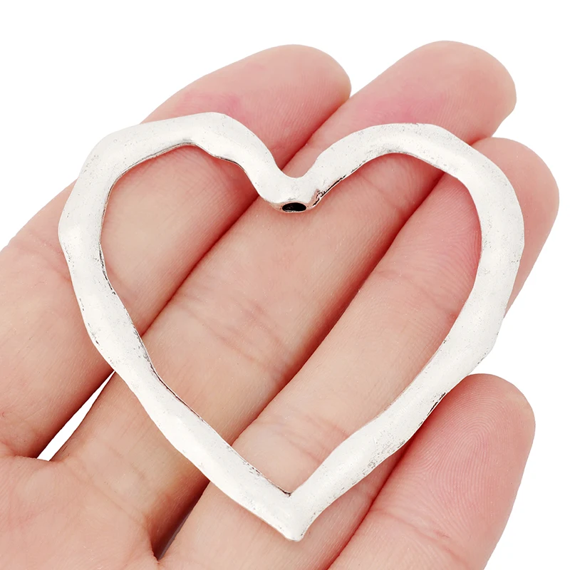 

5 x Large Tibetan Silver Hammered Open Heart Necklace Charms Pendants for Jewelry Making Findings 57x57mm