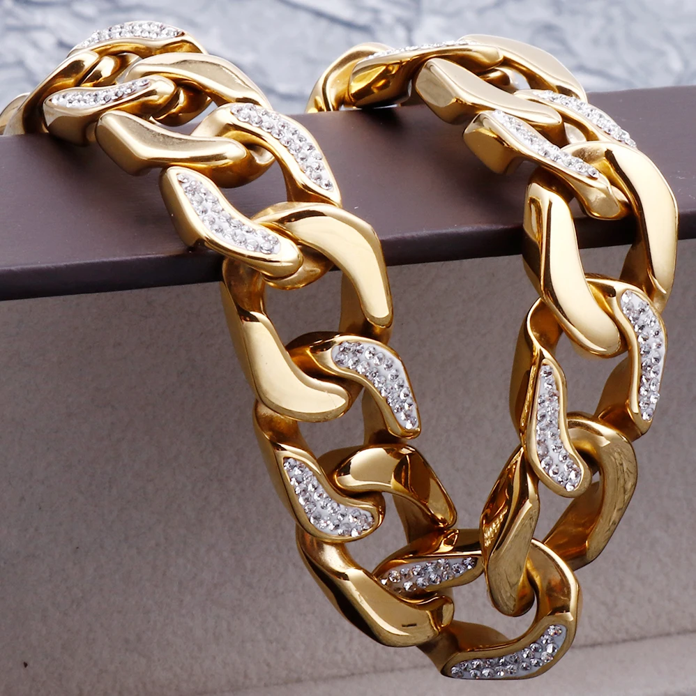 Роскошный полированный твердый браслет из нержавеющей стали с золотой цепочкой, мужской браслет в стиле хип-хоп, мужские ювелирные изделия, мужской браслет дружбы фенечки