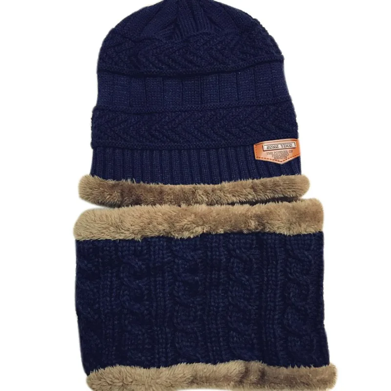 L Baby Hat For Girls Boys Winter Warm Child Accessories Set Knitting Plus Velvet Beanie Caps+Scarfs Baby Cap Suit - Цвет: L