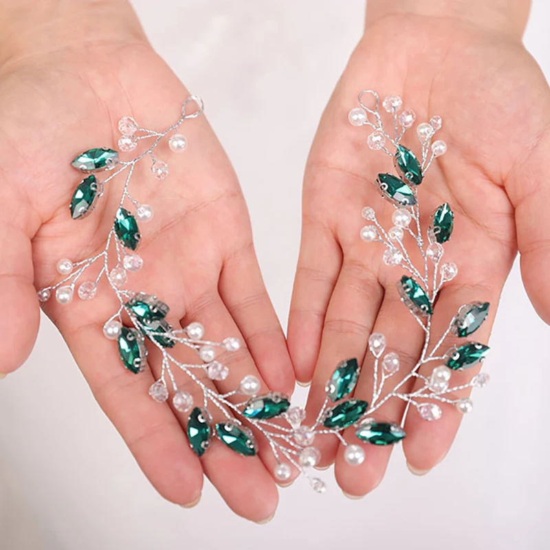Bohemian Hair Band Green Hair Jewelry Rhinestone Crystal Headpieces Party For Women Bridal Headwear Wedding Accessories