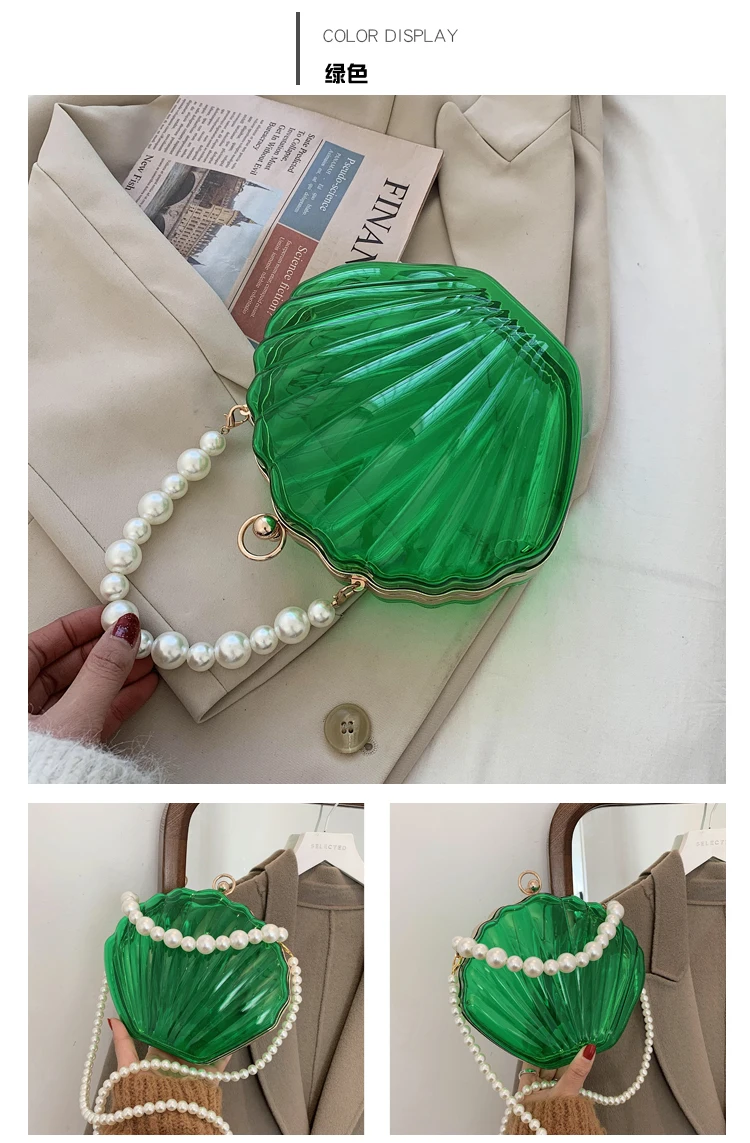 Transparent Acrylic Shell bag 2022 Fashion High quality PVC Women's Designer Handbag Pearl strap Shoulder Messenger Clutch Bag