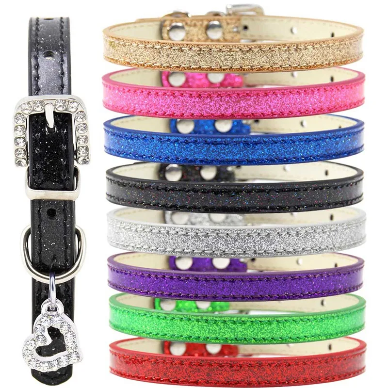 Collar para perro y gato con colgante de corazón de amor, colgante de cristal, Collar de seguridad de cuero suave para gatito, correa para el cuello, perrito, accesorios para animales