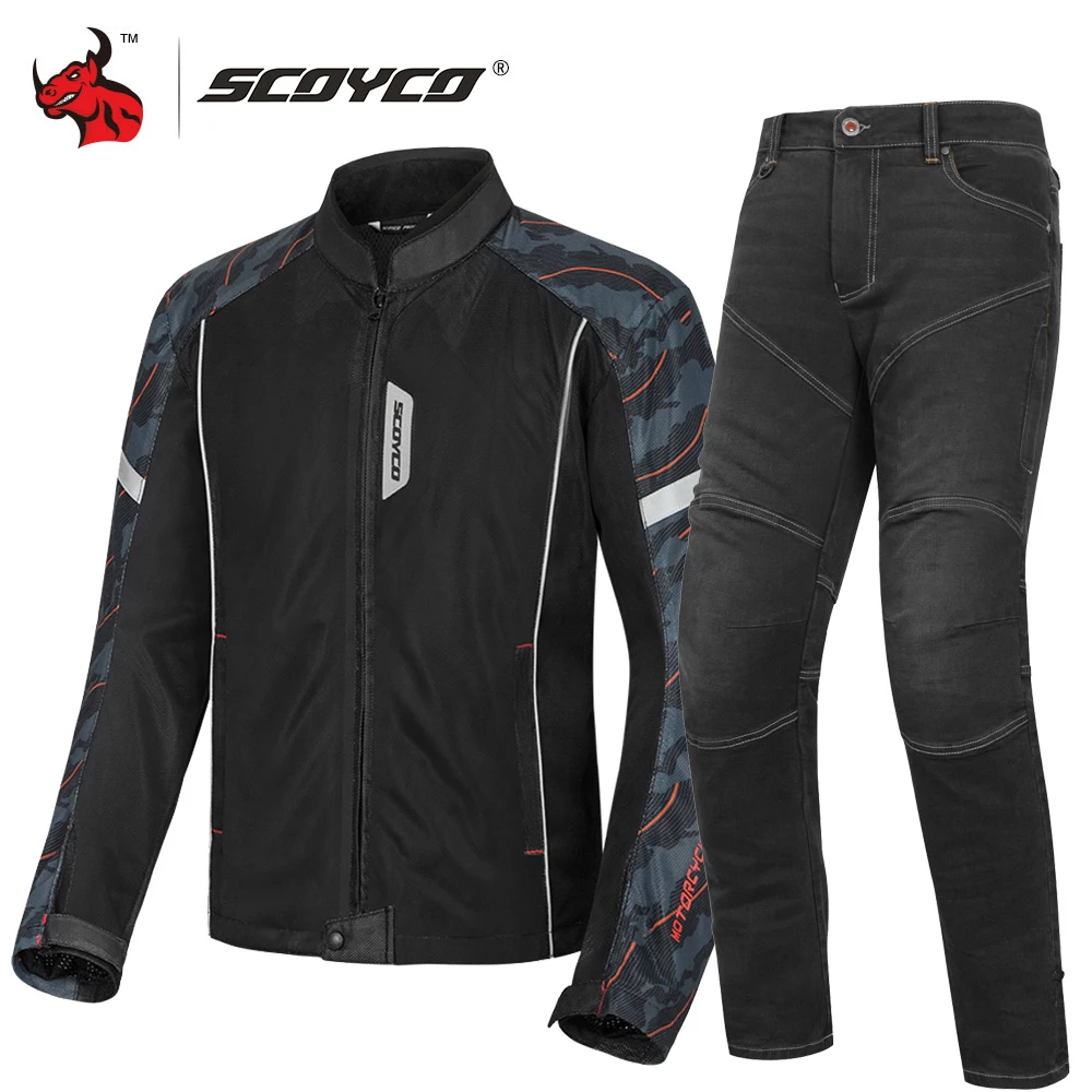 SCOYCO NEW Motorcycle Jacket Summer Breathable Motorcycle Riding Suits Reflective Motocross Jacket Clothing With CE Protection