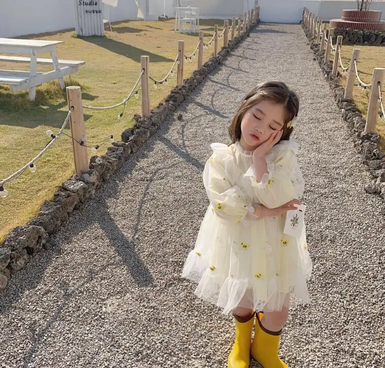 Платье принцессы в Корейском стиле для девочек весенние модные платья для девочек От 2 до 7 лет, PP958