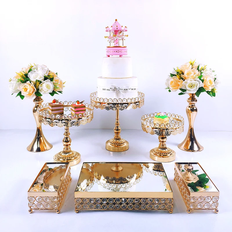 Crystal Cake Stand Set Metal mirror Cupcake stand decorations Dessert Pedestal wedding Party Display cake tray | Дом и сад