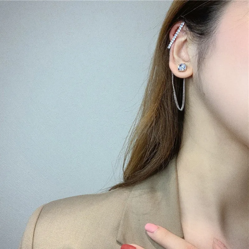 

Korea Cubic Zirconia Earrings Asymmetrical Earrings Fashion Personality Strange Earring Silver Color For Women Men Party Jewelry