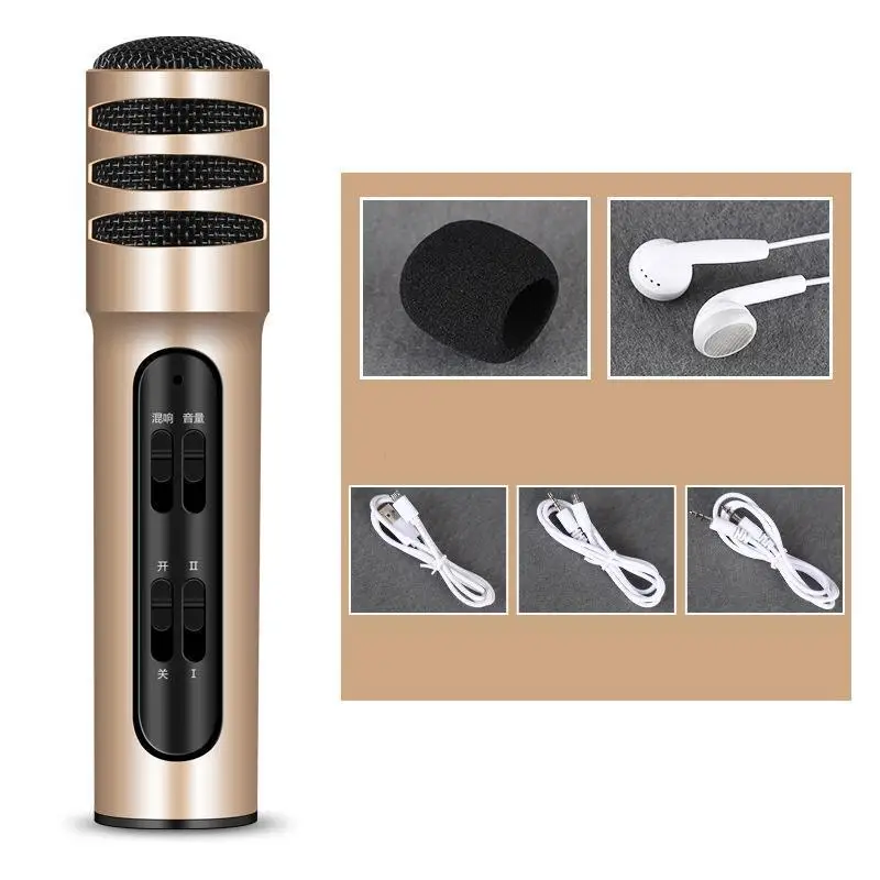 Конденсаторный микрофон двойной мобильный телефон караоке живой пение микрофон Встроенная звуковая карта с бесплатной подарочные наушники - Цвет: Серый