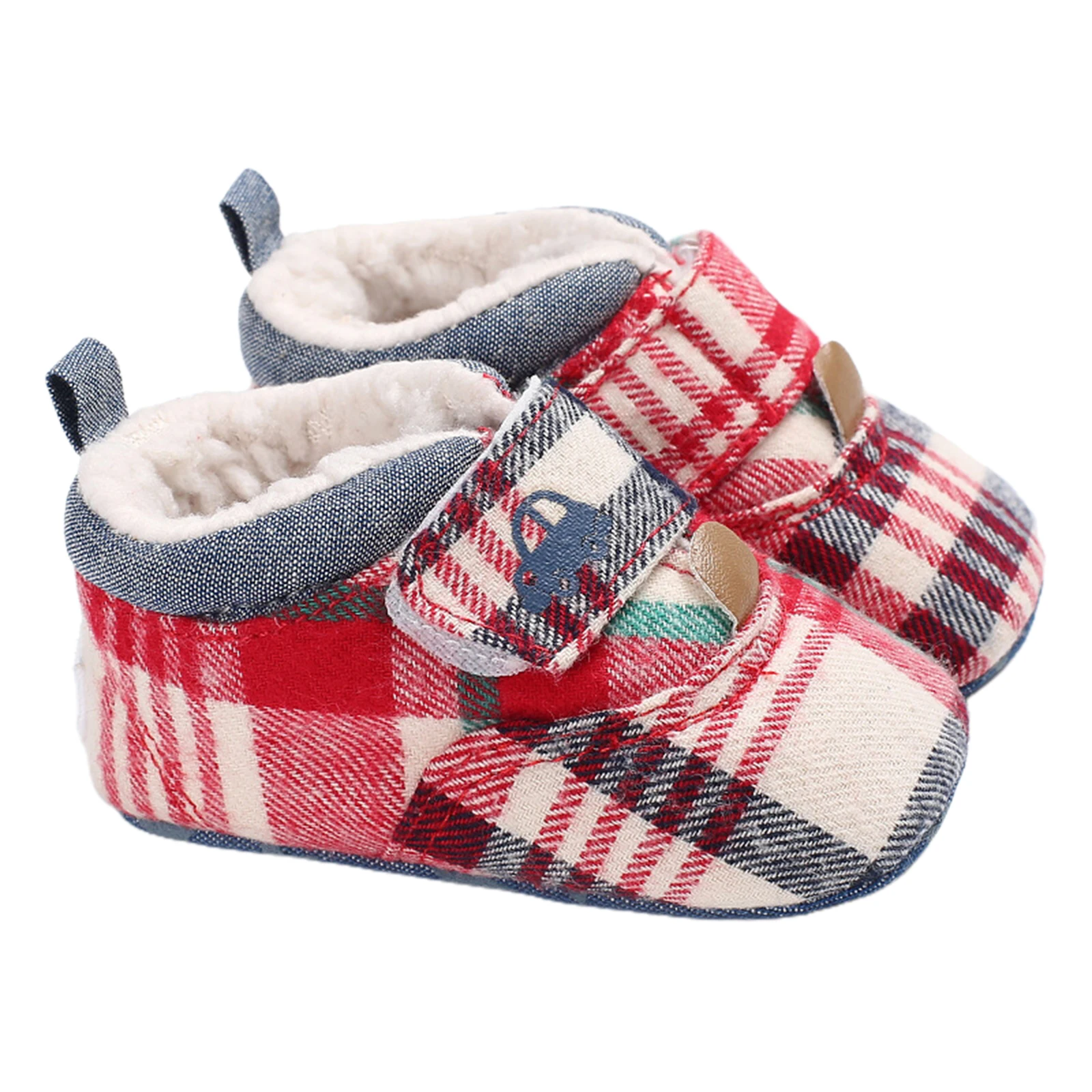 

2020 New Winter 0-15M Baby Boy Girl Shoes Plaid Car Print Plush Booties Bulkle Strap Fleece Toddler Newborn Soft Sole Walking