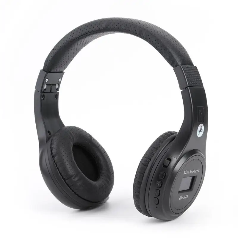 BS-N75 Беспроводные стерео Bluetooth наушники с микрофоном свет Поддержка TF карты FM радио Поддержка ing 3,5 мм аудио соединение - Цвет: Black and Black