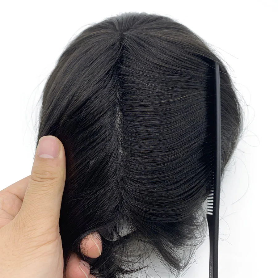Top Quality Double Knot Skin Base Soft Touch Indian Remy Human Hair Strong Knot Mens Toupee