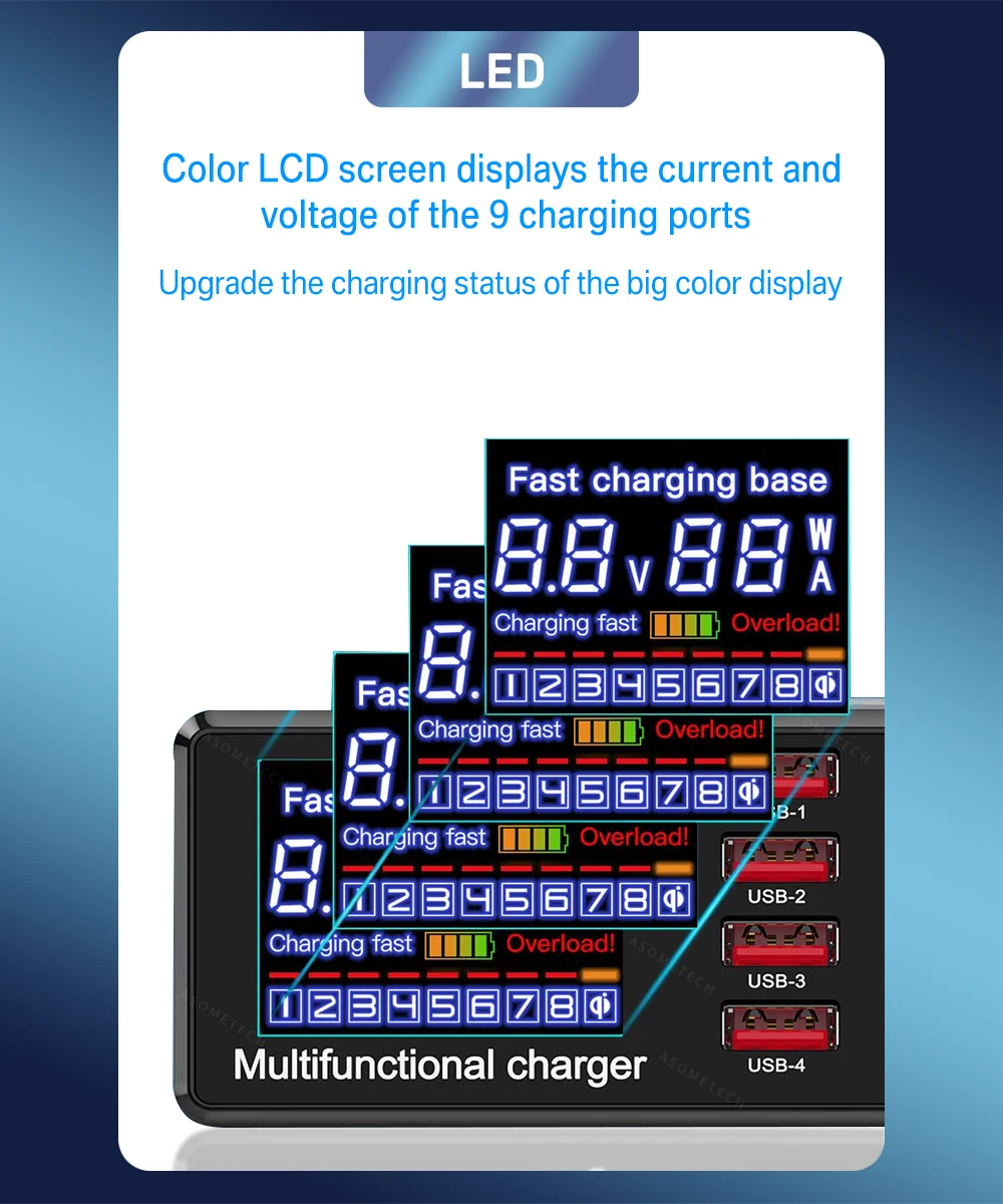 100W 8 Ports USB, Wireless Charger HUB