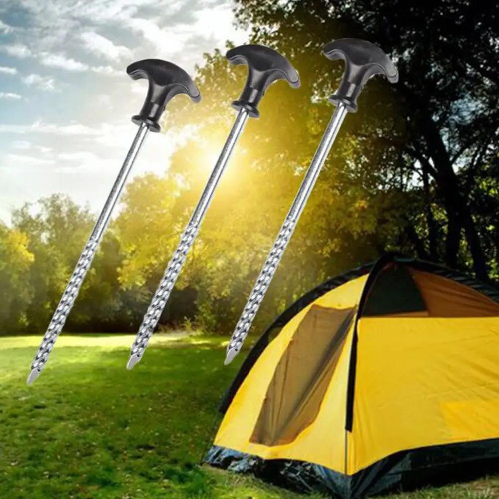 1PC 20*5cm Stainless Steel Tent Pegs Outdoor Camping Tent Awning Peg T Type Screw Spiral Tent
