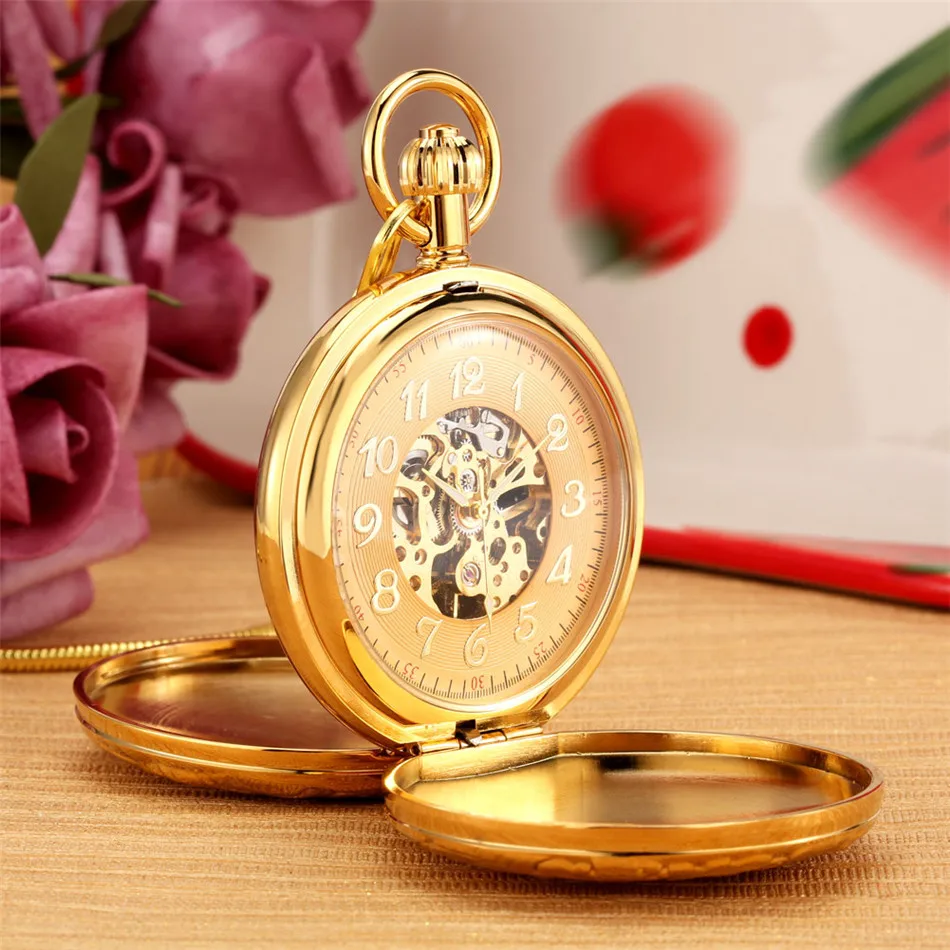 Orologio da taschino meccanico a carica automatica doppio cacciatore aperto orologio  da tasca automatico in rame dorato di lusso|Pocket \u0026 Fob Watches| -  AliExpress