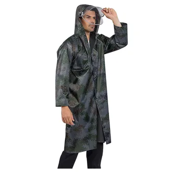 

Long Style Camouflage Raincoat Unisex Adult Saliva Proof Cover Prevents Splashing Protective Rain Coat With Face Shields #LR4