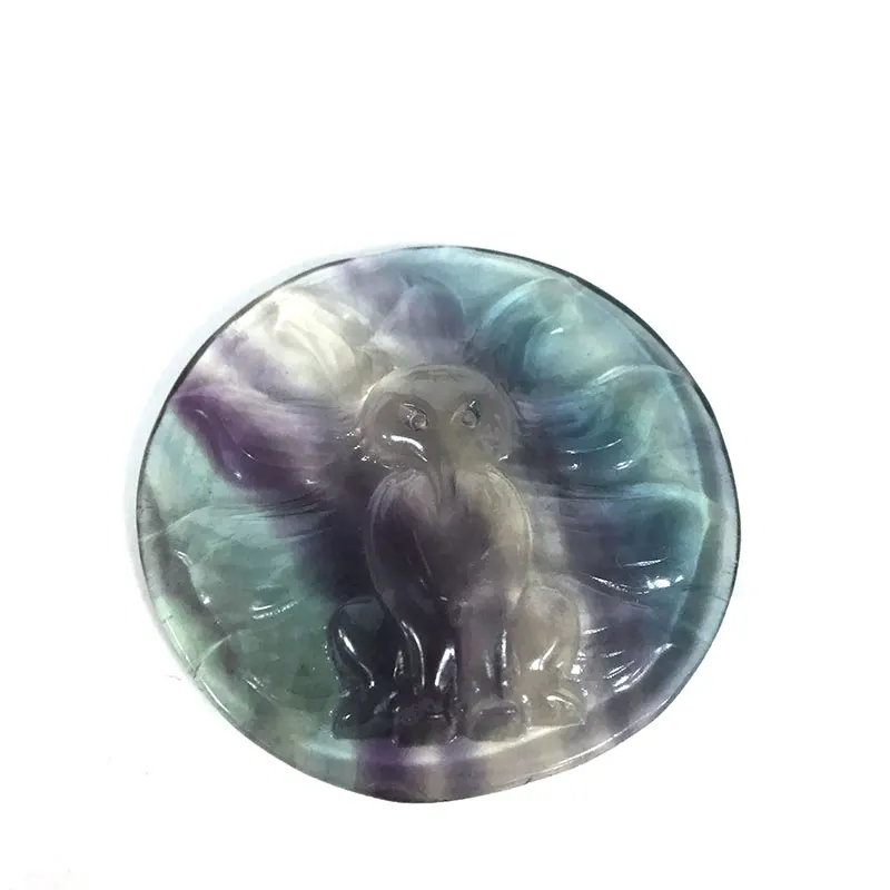 Fluorite Натуральный ручной резной флюорит девятохвостый Лисий энергетический Целебный Камень коллекция украшений для дома подарок DLT - Цвет: Fluorite