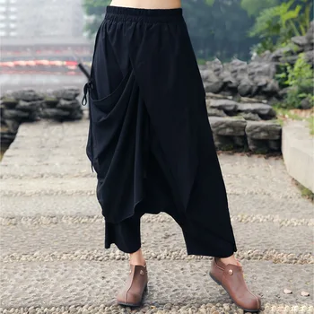

[EWQ] 2020 New Spring Summer Casual Loose Irregular Patchwork High Elastic Waist Solid Color Ladies Cross-pants JF897