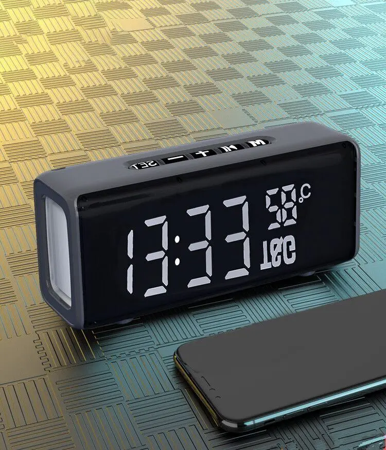 Bluetooth-Колонка TWS Hi-Fi Портативная Беспроводная колонка с часами и будильником