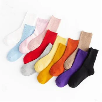 

14 PCS = 7 pairs women socks autumn and winter new cotton solid color ladies solid color women socks girl gift